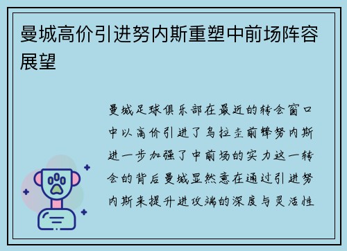 曼城高价引进努内斯重塑中前场阵容展望 曼城高价引进努内斯重塑中前场阵容展望